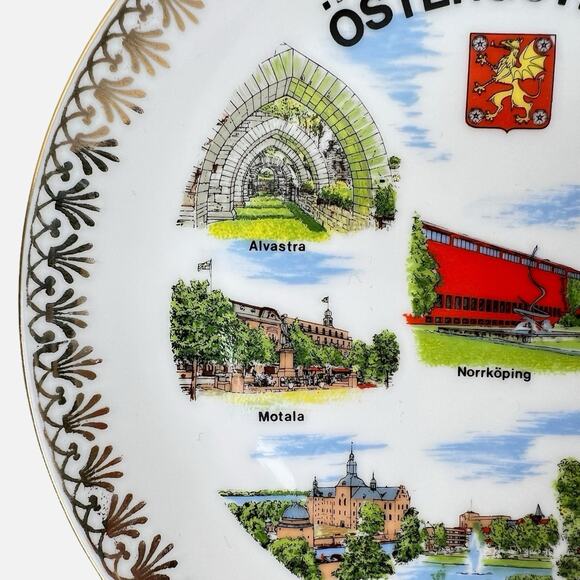 Vintage Hanging Wall Plate Swedish Ostergotland Landmarks Porcelain Collectible - Picture 4 of 8